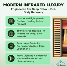 Load image into Gallery viewer, Peak Saunas Denali 3-Person Full Spectrum Infrared Sauna with Built-In XL Medical-Grade Red Light Therapy &amp; Smart WiFi App Control