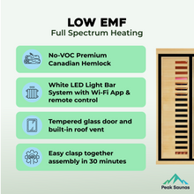 Load image into Gallery viewer, Peak Saunas Everest 2-Person Full Spectrum Infrared Sauna with Built-In XL Medical-Grade Red Light Therapy &amp; Smart WiFi App Control