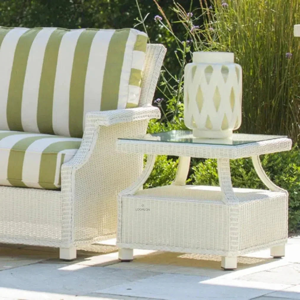 Hamptons Square End Table with Glass by Lloyd Flanders