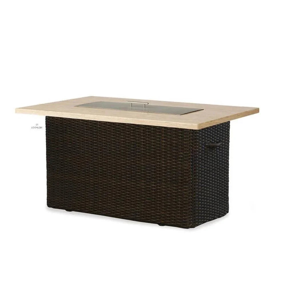 Mesa 50" Rectangular Fire Table — Gray Travertine