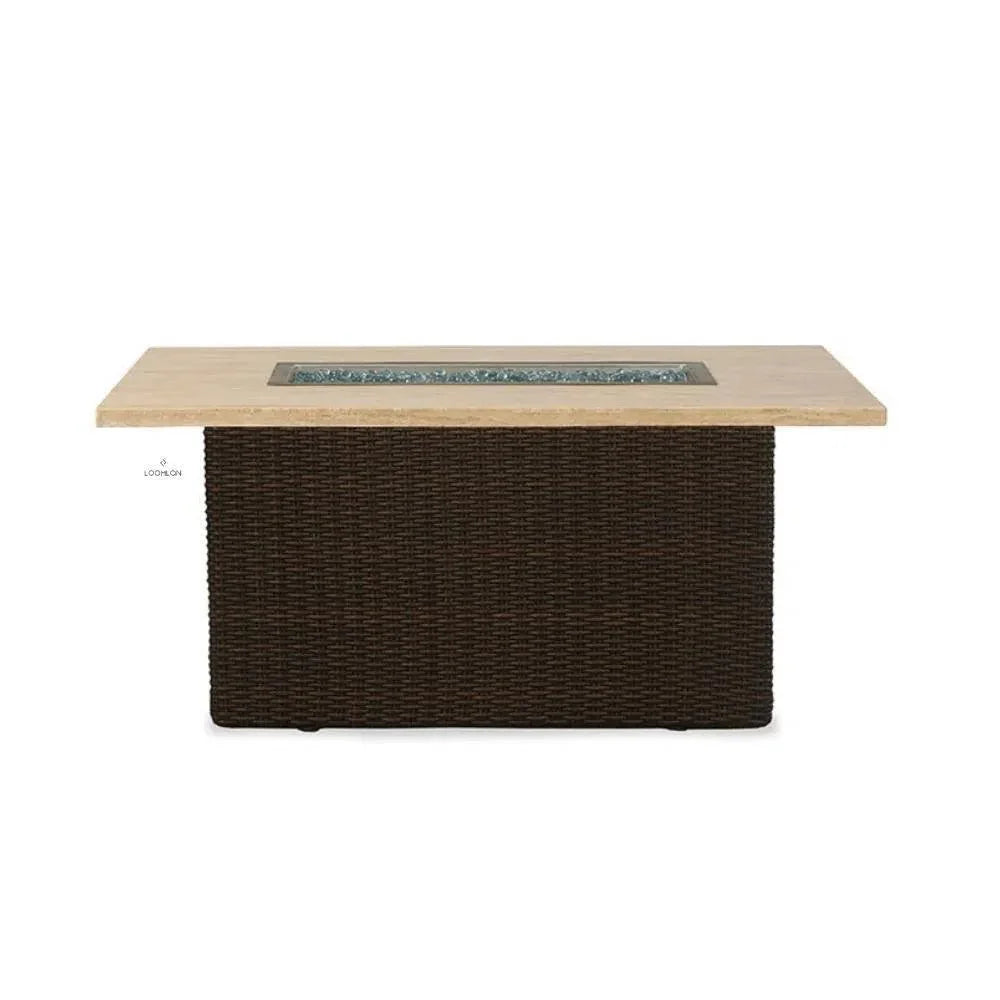 Mesa 50" Rectangular Fire Table — Gray Travertine