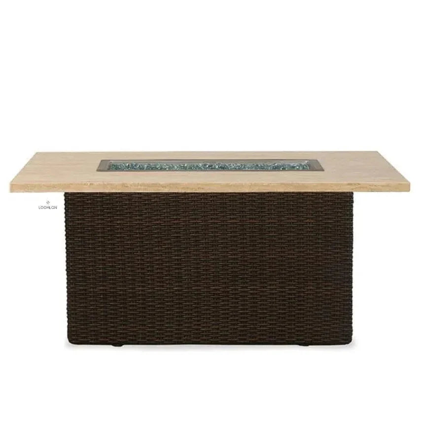 Mesa 50" Rectangular Fire Table — Gray Travertine