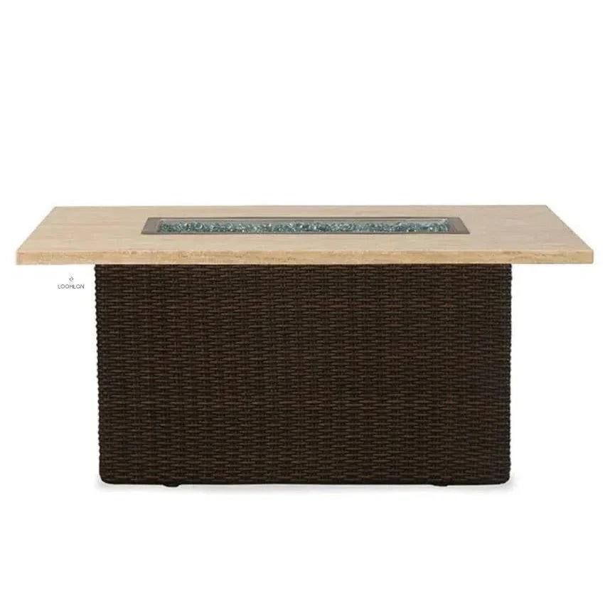Mesa 50" Rectangular Fire Table — Light Travertine