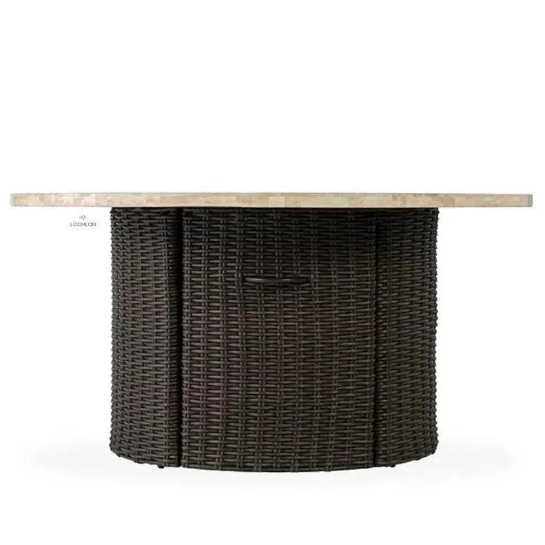 Mesa 48" Round Fire Table — Gray Travertine by Lloyd Flanders