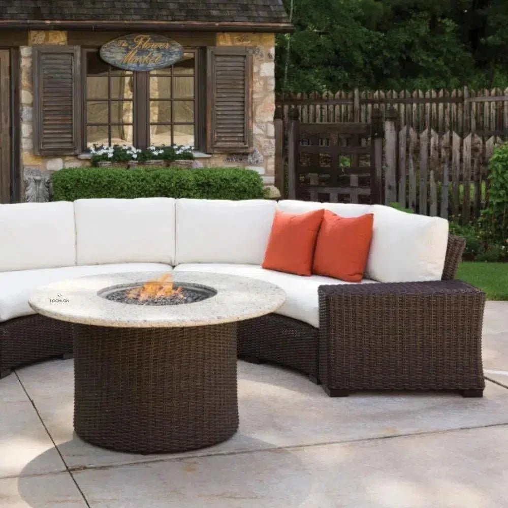 Mesa 48" Round Fire Table — Light Travertine by Lloyd Flanders