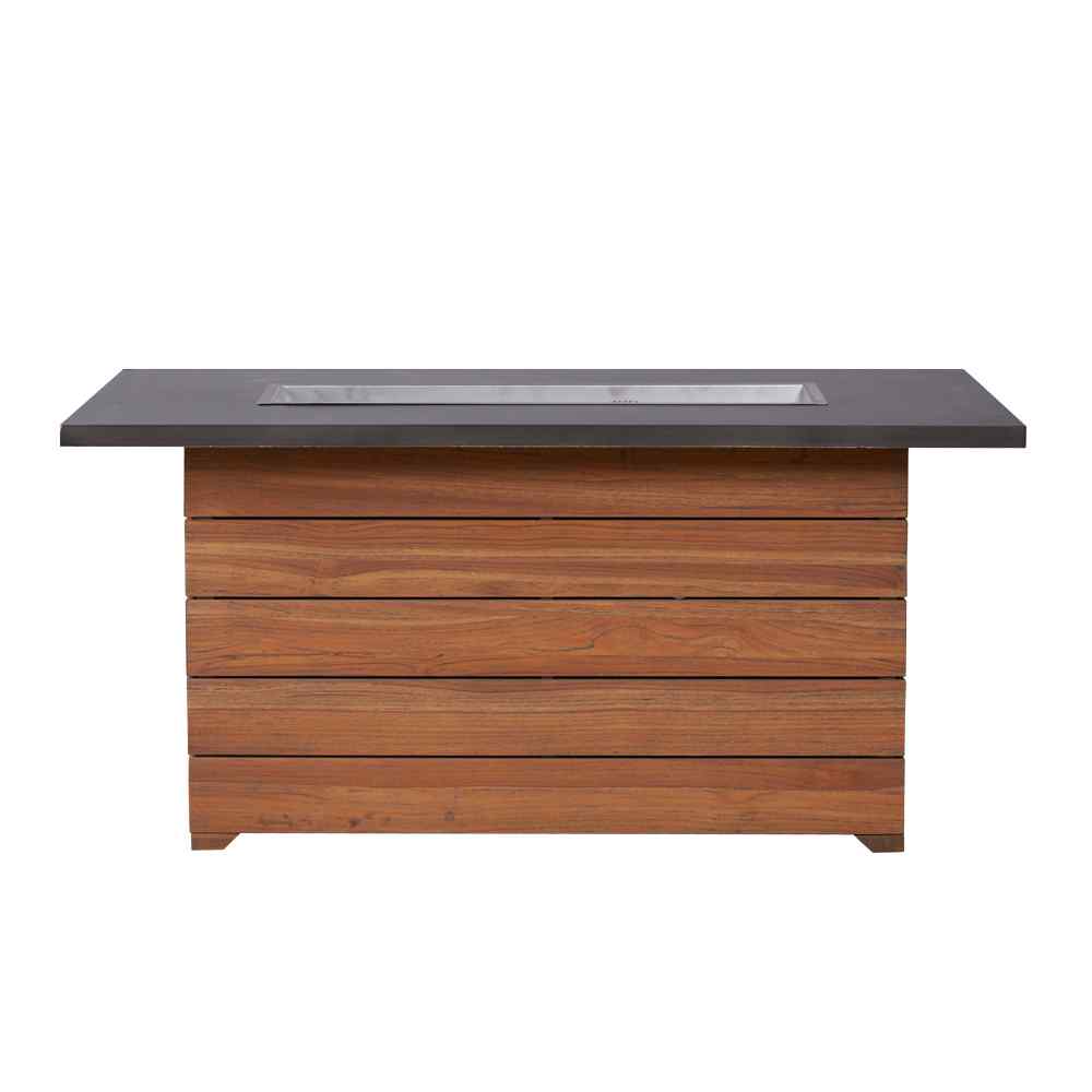 Teak 50" Rectangular Fire Table — Faux Concrete Top