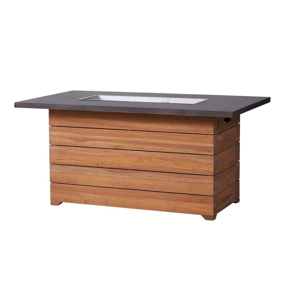 Teak 50" Rectangular Fire Table — Faux Concrete Top