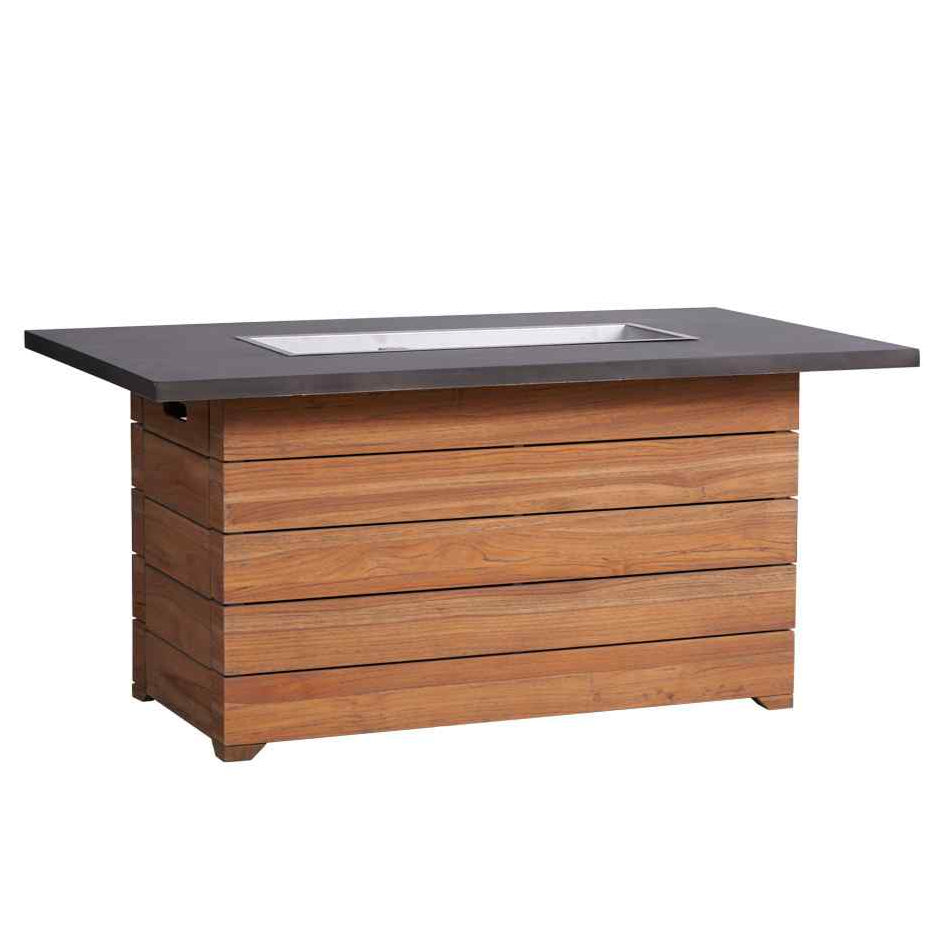 Teak 50" Rectangular Fire Table — Faux Concrete Top