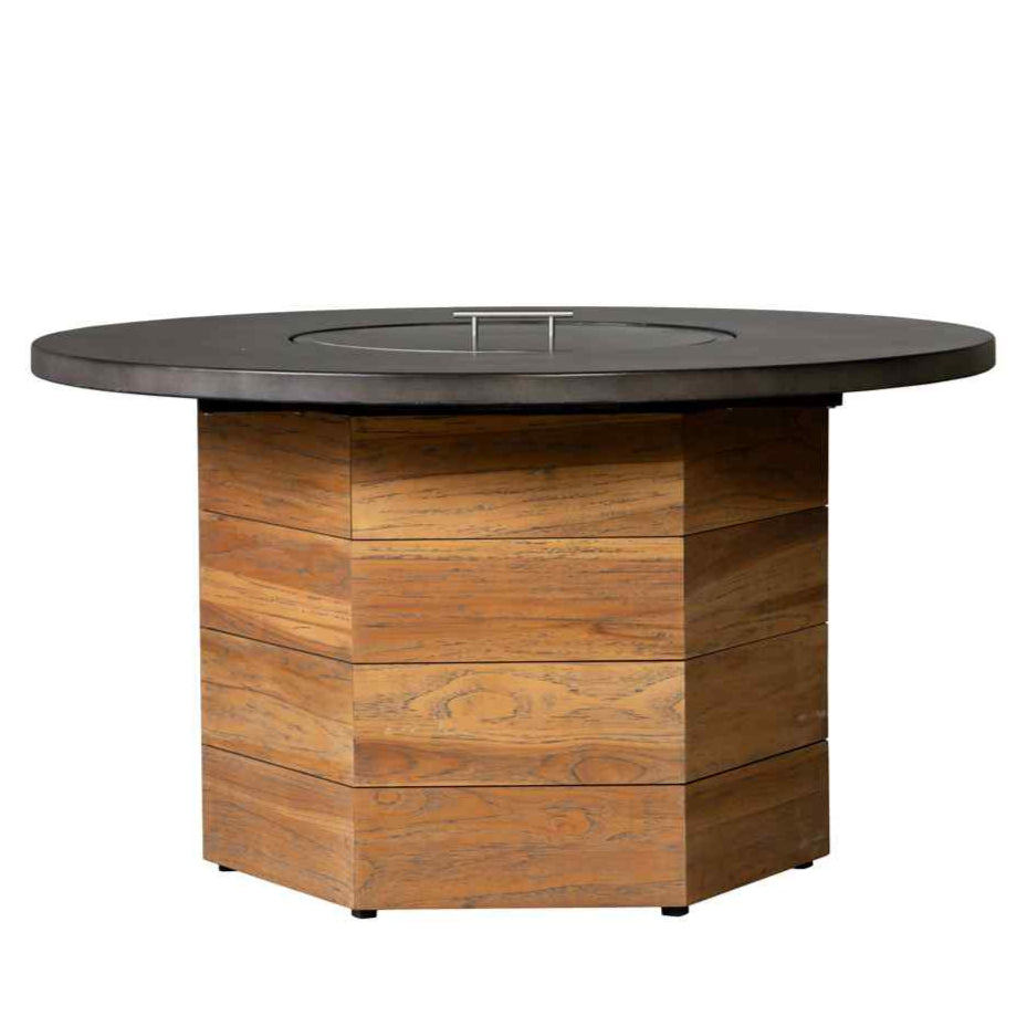 Teak 48" Round Fire Table — Faux Concrete Top