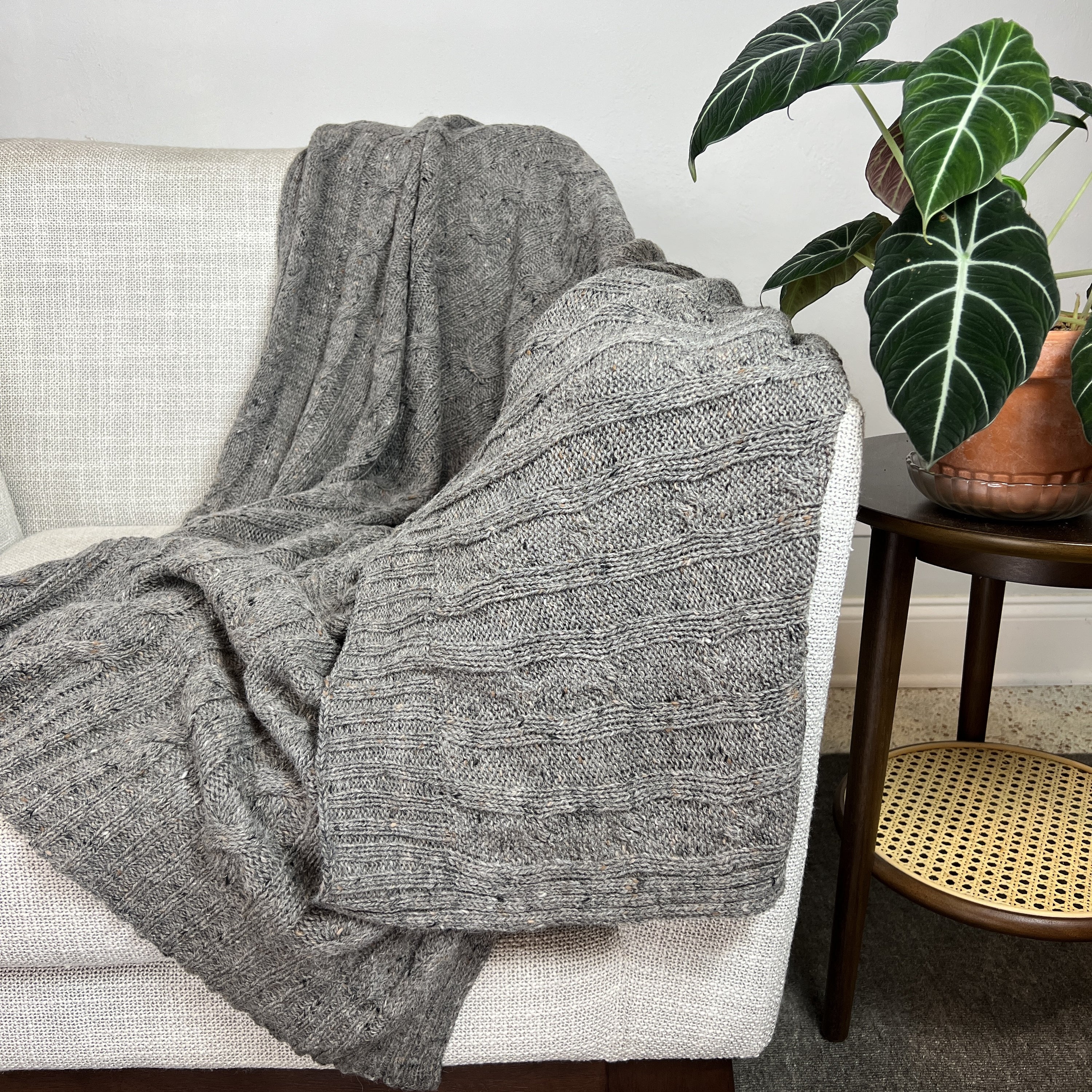 Elysian Smoke Gray Cable Knit Alpaca Throw