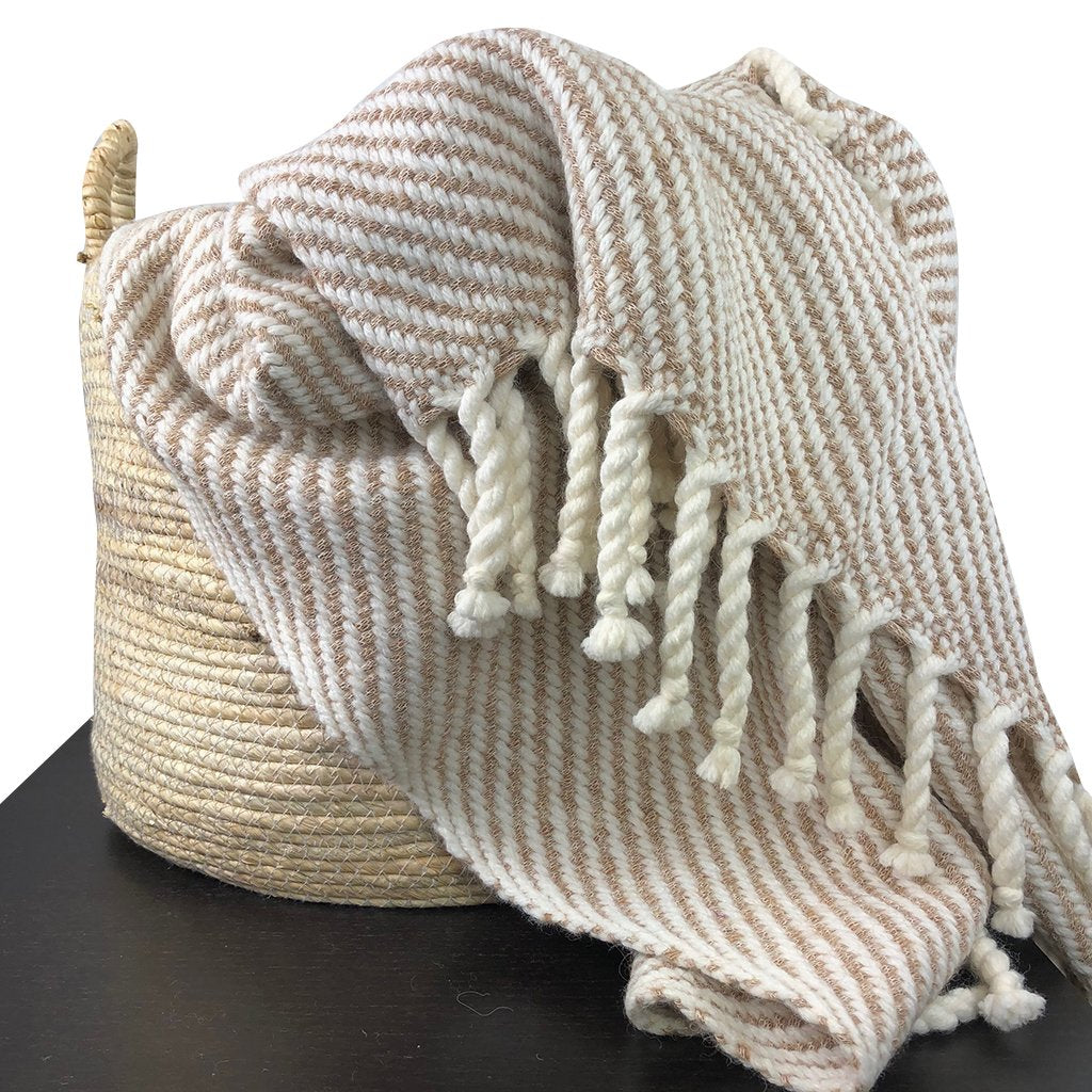 Elysian Camel Stripe Hand-Knit Alpaca Throw
