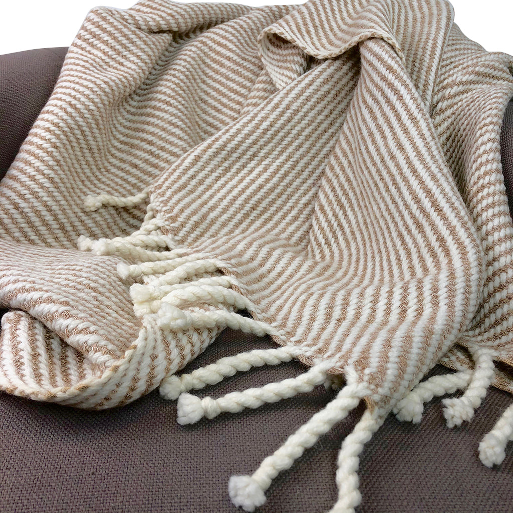 Elysian Camel Stripe Hand-Knit Alpaca Throw